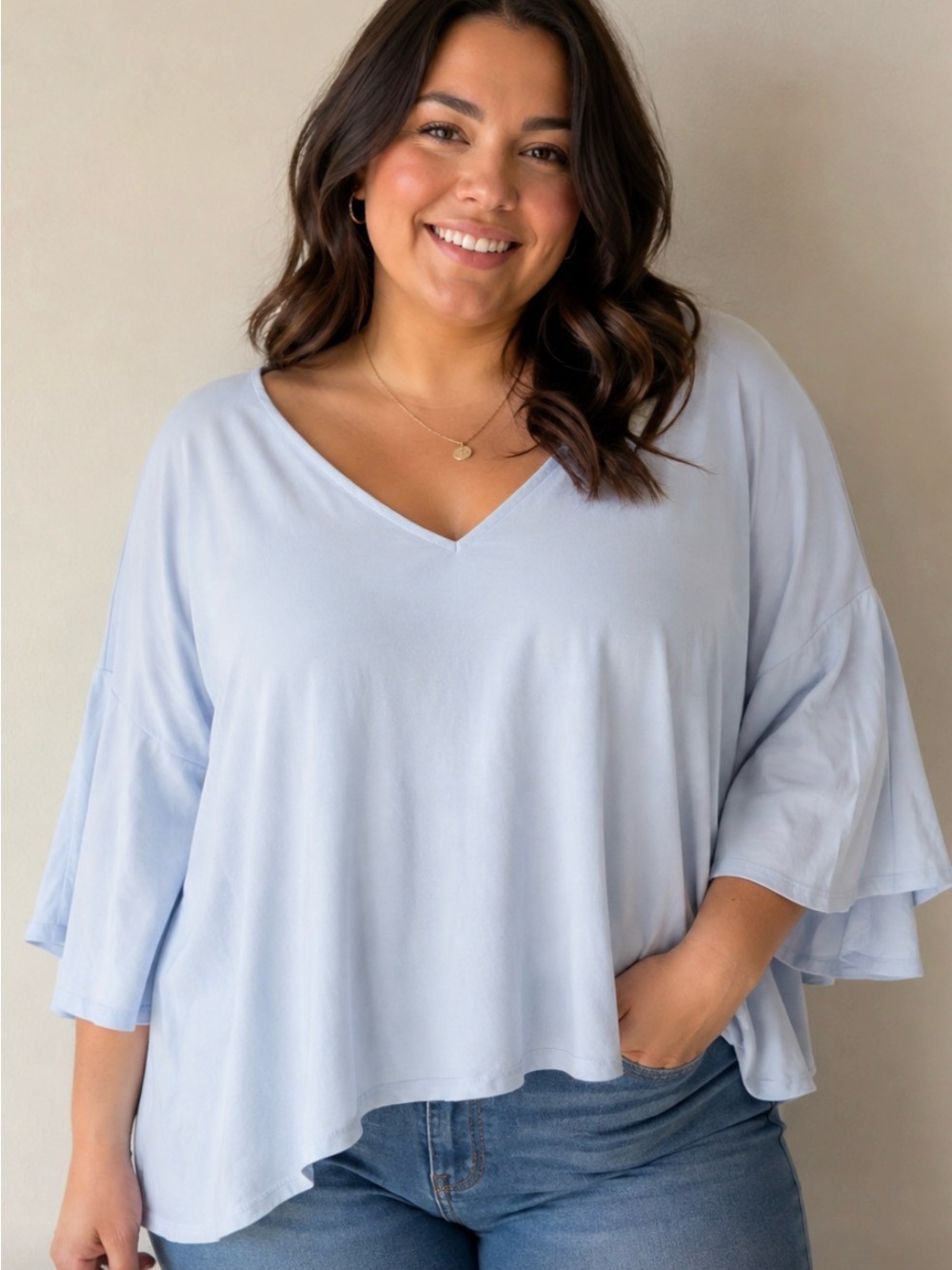 Lane Bryant Light Blue V-Neck Women's Top - 18/20 Office Business casual
